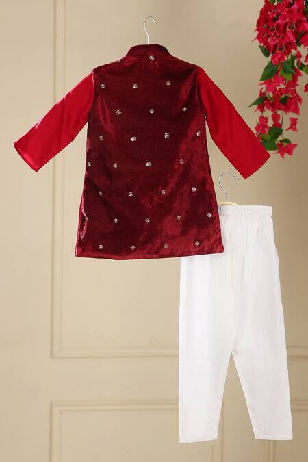 Shop_Cute Couture_Maroon Kurta And Jacket Velvet Embroidered Sequin Set _at_Aza_Fashions