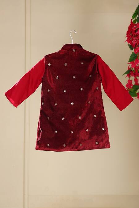 Buy_Cute Couture_Maroon Kurta And Jacket Velvet Embroidered Sequin Set _Online_at_Aza_Fashions