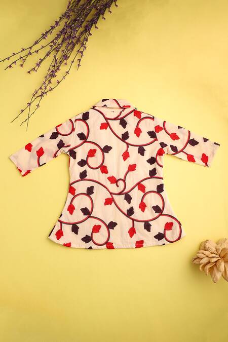 Buy_Cute Couture_Beige Lehenga And Top Cotton Embroidered Thread Leaf Vine Set _Online_at_Aza_Fashions