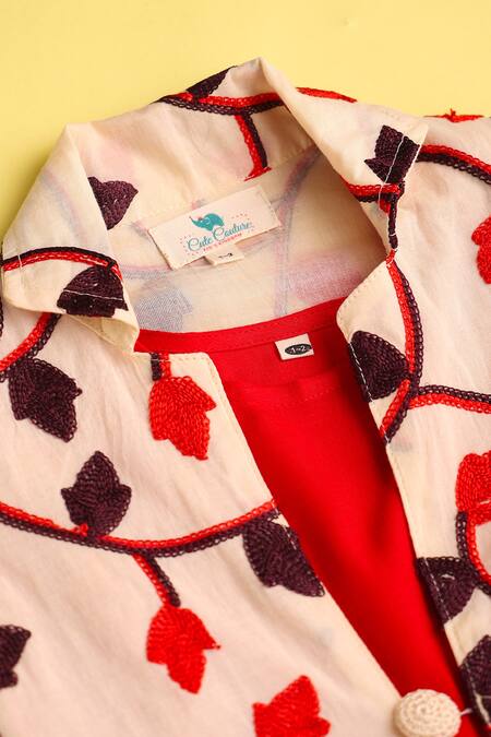 Cute Couture_Beige Lehenga And Top Cotton Embroidered Thread Leaf Vine Set _at_Aza_Fashions