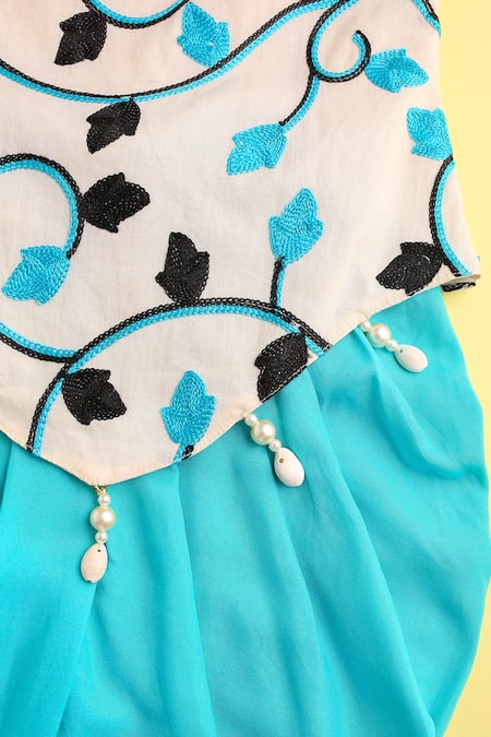 Buy_Cute Couture_Beige Top Cotton Embroidered Thread And Dhoti Pant Set _Online_at_Aza_Fashions