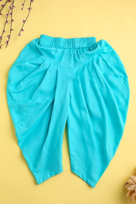 Shop_Cute Couture_Beige Top Cotton Embroidered Thread And Dhoti Pant Set _Online_at_Aza_Fashions