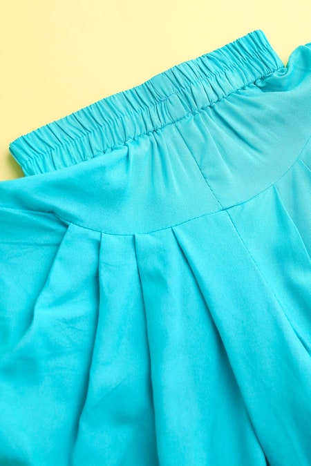 Cute Couture_Beige Top Cotton Embroidered Thread And Dhoti Pant Set _at_Aza_Fashions