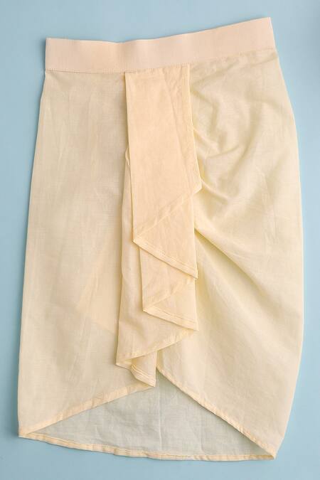 Cute Couture_Beige Cotton Embroidered Thread Jacket Draped Skirt Set _at_Aza_Fashions