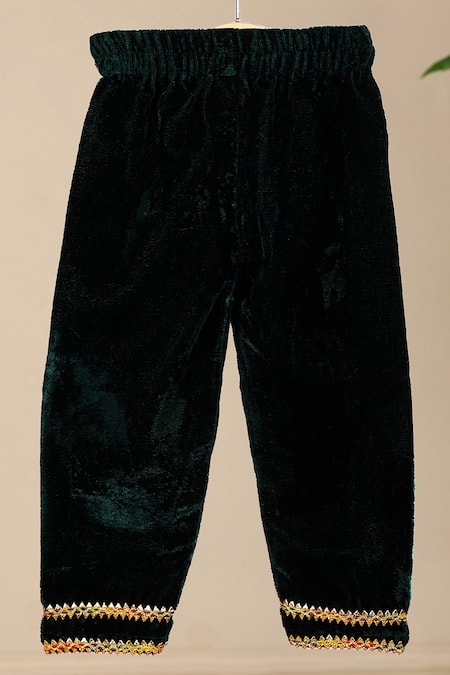 Shop_Cute Couture_Green Velvet Sequins, Gota Patti Embroidered Anarkali And Pant Set _Online_at_Aza_Fashions