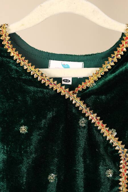 Cute Couture_Green Velvet Sequins, Gota Patti Embroidered Anarkali And Pant Set _at_Aza_Fashions