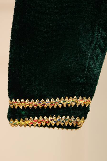 Shop_Cute Couture_Green Velvet Sequins, Gota Patti Embroidered Anarkali And Pant Set 