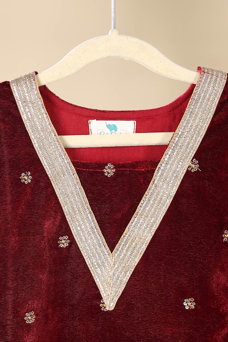 Buy_Cute Couture_Maroon Velvet Sequins, Embroidery Kurta And Palazzo Set _Online_at_Aza_Fashions