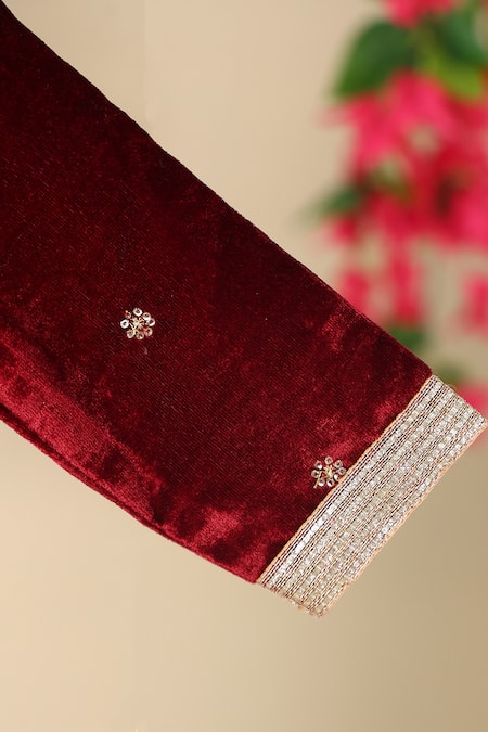 Shop_Cute Couture_Maroon Velvet Sequins, Embroidery Kurta And Palazzo Set _Online_at_Aza_Fashions