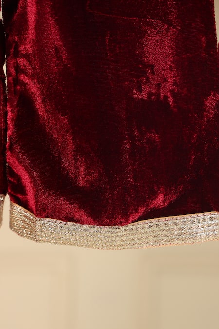Cute Couture_Maroon Velvet Sequins, Embroidery Kurta And Palazzo Set _at_Aza_Fashions