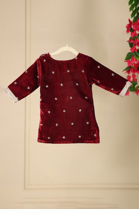 Buy_Cute Couture_Maroon Velvet Sequins, Embroidery Kurta And Palazzo Set 