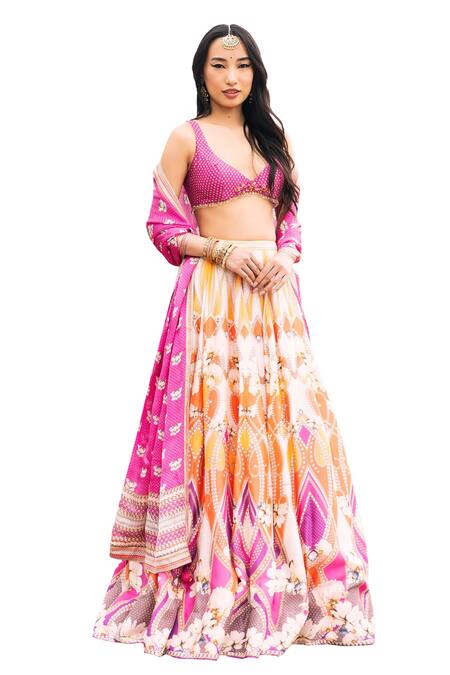 Falguni Shane Peacock_Multicolored Printed Lehenga Set _Online_at_Aza_Fashions