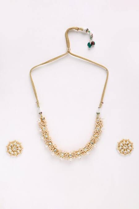 Ruby Raang Gold Plated Pearls, Gota Patti And Kundan Embellished Choker Set Online at Aza Fashions Ruby Raang_Gold Plated Pearls, Gota Patti And Kundan Embellished Choker Set _Online_at_Aza_Fashions