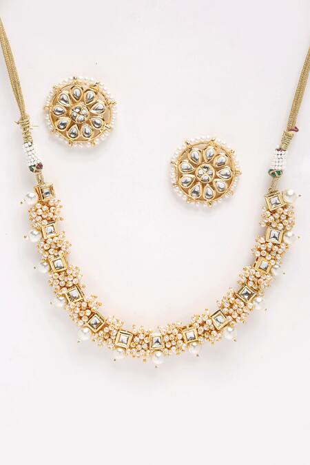 Buy Ruby Raang Gold Plated Pearls, Gota Patti And Kundan Embellished Choker Set Online at Aza Fashions Buy_Ruby Raang_Gold Plated Pearls, Gota Patti And Kundan Embellished Choker Set _Online_at_Aza_Fashions