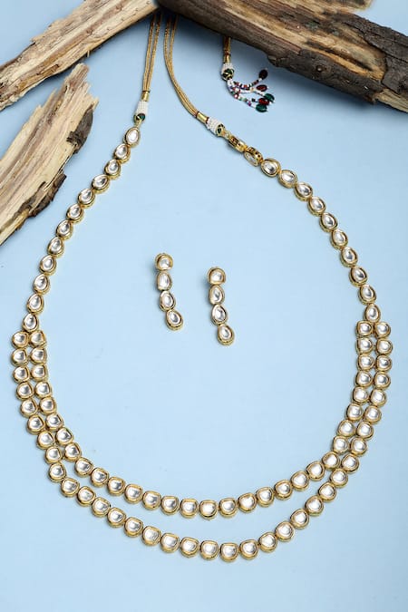 Shop Ruby Raang Gold Plated Diamonds, Stones Kundan Hand Embellished Long Necklace Set at Aza Fashions Shop_Ruby Raang_Gold Plated Diamonds, Stones Kundan Hand Embellished Long Necklace Set _at_Aza_Fashions
