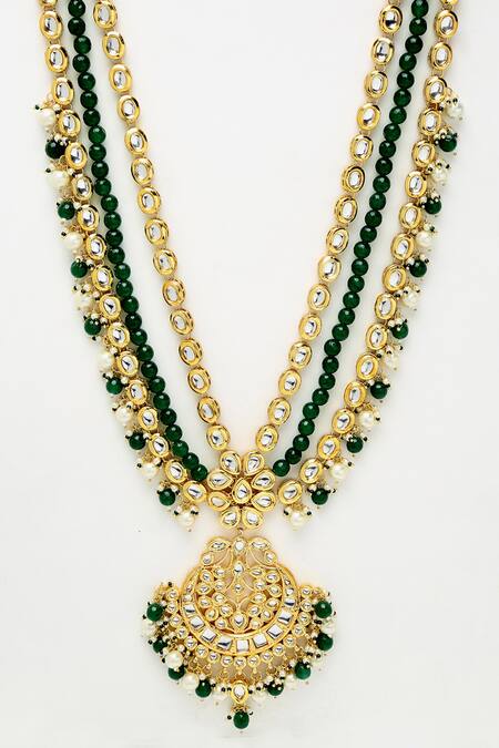 Buy Ruby Raang Green Pearls And Kundan Hand Embellished Long Pendant Necklace Set Online at Aza Fashions Buy_Ruby Raang_Green Pearls And Kundan Hand Embellished Long Pendant Necklace Set _Online_at_Aza_Fashions