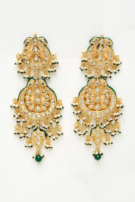 Ruby Raang Green Pearls And Kundan Hand Embellished Long Pendant Necklace Set at Aza Fashions Ruby Raang_Green Pearls And Kundan Hand Embellished Long Pendant Necklace Set _at_Aza_Fashions