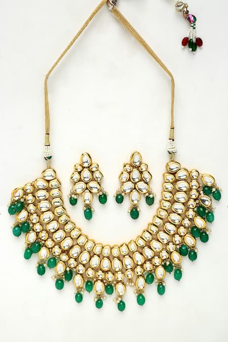 Buy Ruby Raang Green Beads, Zari And Kundan Hand Embellished Choker Necklace Set Online at Aza Fashions Buy_Ruby Raang_Green Beads, Zari And Kundan Hand Embellished Choker Necklace Set _Online_at_Aza_Fashions