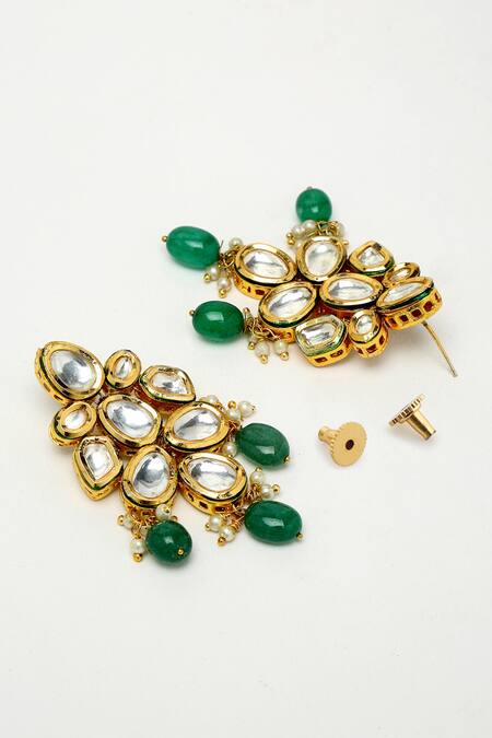 Shop Ruby Raang Green Beads, Zari And Kundan Hand Embellished Choker Necklace Set Online at Aza Fashions Shop_Ruby Raang_Green Beads, Zari And Kundan Hand Embellished Choker Necklace Set _Online_at_Aza_Fashions