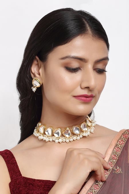 Ruby Raang Pearls & Kundan Embellished Choker Necklace Set 