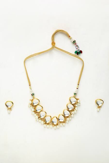 Ruby Raang Gold Plated Pearls, Gota Patti And Kundan Embellished Choker Necklace Set Online at Aza Fashions Ruby Raang_Gold Plated Pearls, Gota Patti And Kundan Embellished Choker Necklace Set _Online_at_Aza_Fashions