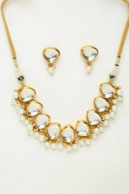 Buy Ruby Raang Gold Plated Pearls, Gota Patti And Kundan Embellished Choker Necklace Set Online at Aza Fashions Buy_Ruby Raang_Gold Plated Pearls, Gota Patti And Kundan Embellished Choker Necklace Set _Online_at_Aza_Fashions