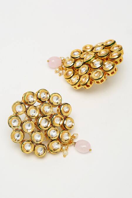 Shop Ruby Raang Pink Beads, Diamonds And Kundan Hand Embellished Long Pendant Necklace Set Online at Aza Fashions Shop_Ruby Raang_Pink Beads, Diamonds And Kundan Hand Embellished Long Pendant Necklace Set _Online_at_Aza_Fashions