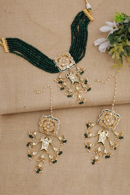 Ruby Raang Kundan & Beads Choker Necklace Set 