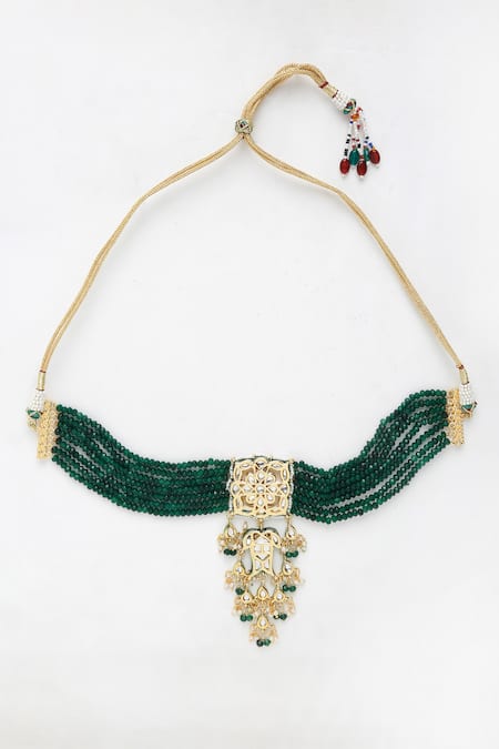 Buy Ruby Raang Green Beads Kundan And Choker Necklace Set Online at Aza Fashions Buy_Ruby Raang_Green Beads Kundan And Choker Necklace Set _Online_at_Aza_Fashions