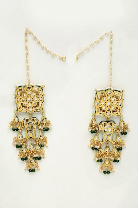 Shop Ruby Raang Green Beads Kundan And Choker Necklace Set Online at Aza Fashions Shop_Ruby Raang_Green Beads Kundan And Choker Necklace Set _Online_at_Aza_Fashions