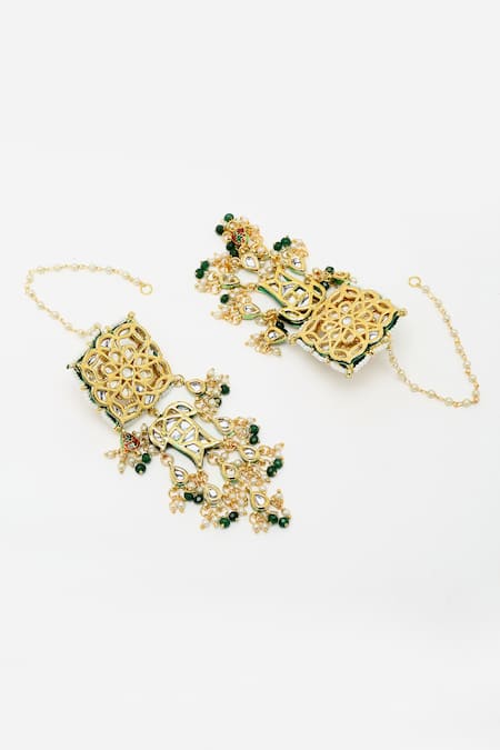 Ruby Raang Green Beads Kundan And Choker Necklace Set at Aza Fashions Ruby Raang_Green Beads Kundan And Choker Necklace Set _at_Aza_Fashions