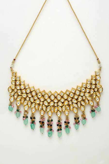 Buy Ruby Raang Gold Plated Beads, Diamonds And Kundan Embellished Choker Necklace Set Online at Aza Fashions Buy_Ruby Raang_Gold Plated Beads, Diamonds And Kundan Embellished Choker Necklace Set _Online_at_Aza_Fashions
