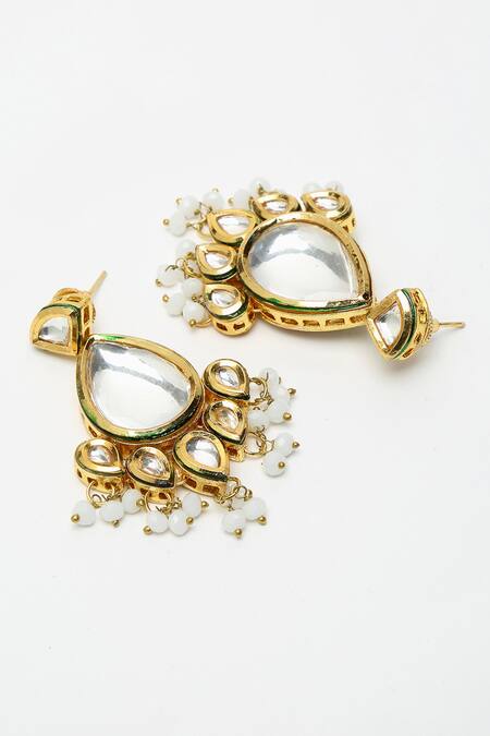 Shop Ruby Raang White Beads, Diamonds And Kundan Embellished Long Pendant Necklace Set Online at Aza Fashions Shop_Ruby Raang_White Beads, Diamonds And Kundan Embellished Long Pendant Necklace Set _Online_at_Aza_Fashions