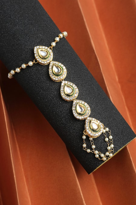 Shop Ruby Raang Gold Plated Pearls And Kundan Embellished Harness - Set Of 2 at Aza Fashions Shop_Ruby Raang_Gold Plated Pearls And Kundan Embellished Harness - Set Of 2 _at_Aza_Fashions