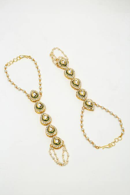 Ruby Raang Gold Plated Pearls And Kundan Embellished Harness - Set Of 2 Online at Aza Fashions Ruby Raang_Gold Plated Pearls And Kundan Embellished Harness - Set Of 2 _Online_at_Aza_Fashions