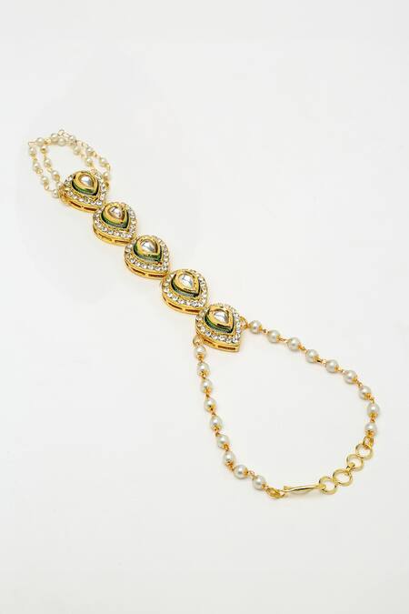 Shop Ruby Raang Gold Plated Pearls And Kundan Embellished Harness - Set Of 2 Online at Aza Fashions Shop_Ruby Raang_Gold Plated Pearls And Kundan Embellished Harness - Set Of 2 _Online_at_Aza_Fashions