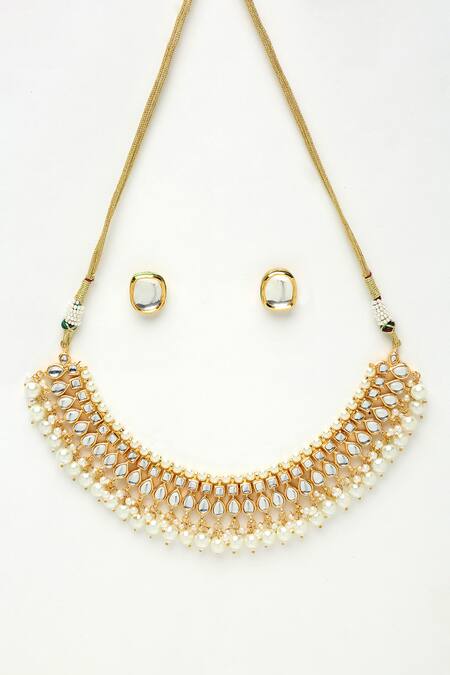 Buy Ruby Raang Gold Plated Pearls, Diamonds Kundan And Hand Embellished Choker Necklace Set Online at Aza Fashions Buy_Ruby Raang_Gold Plated Pearls, Diamonds Kundan And Hand Embellished Choker Necklace Set _Online_at_Aza_Fashions