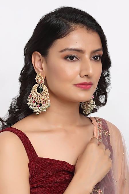 Ruby Raang Kundan Embellished Earrings 