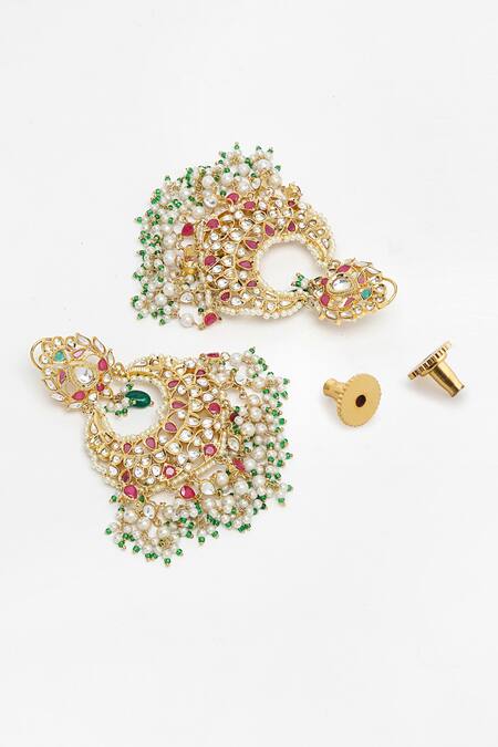 Buy Ruby Raang Gold Plated Stones, Beads, Pearls Kundan Embellished Earrings Online at Aza Fashions Buy_Ruby Raang_Gold Plated Stones, Beads, Pearls Kundan Embellished Earrings_Online_at_Aza_Fashions