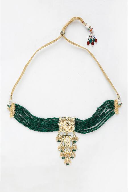 Ruby Raang Green Kundan Stone Multistrand Choker Necklace Online at Aza Fashions Ruby Raang_Green Kundan Stone Multistrand Choker Necklace _Online_at_Aza_Fashions