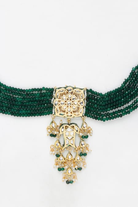 Buy Ruby Raang Green Kundan Stone Multistrand Choker Necklace Online at Aza Fashions Buy_Ruby Raang_Green Kundan Stone Multistrand Choker Necklace _Online_at_Aza_Fashions
