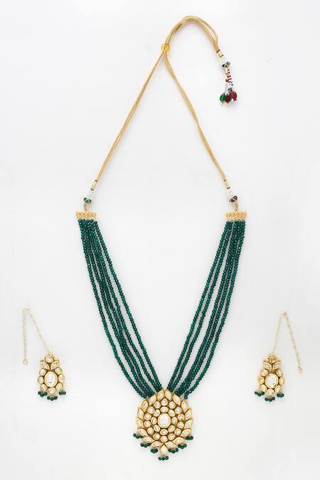 Ruby Raang Green Diamonds, Stones Kundan Embellished Necklace Set Online at Aza Fashions Ruby Raang_Green Diamonds, Stones Kundan Embellished Necklace Set _Online_at_Aza_Fashions