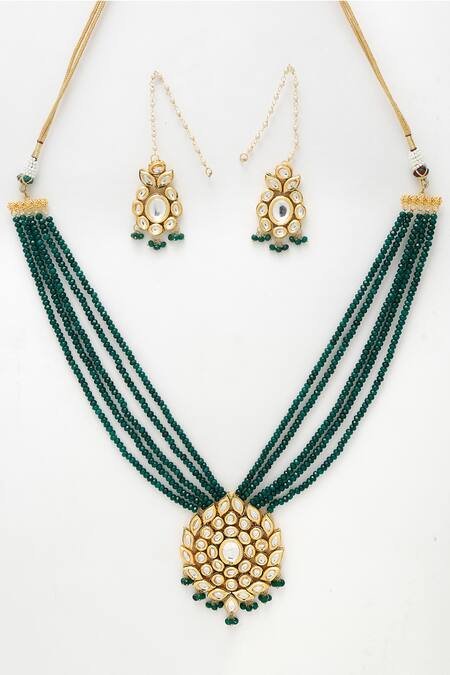 Buy Ruby Raang Green Diamonds, Stones Kundan Embellished Necklace Set Online at Aza Fashions Buy_Ruby Raang_Green Diamonds, Stones Kundan Embellished Necklace Set _Online_at_Aza_Fashions