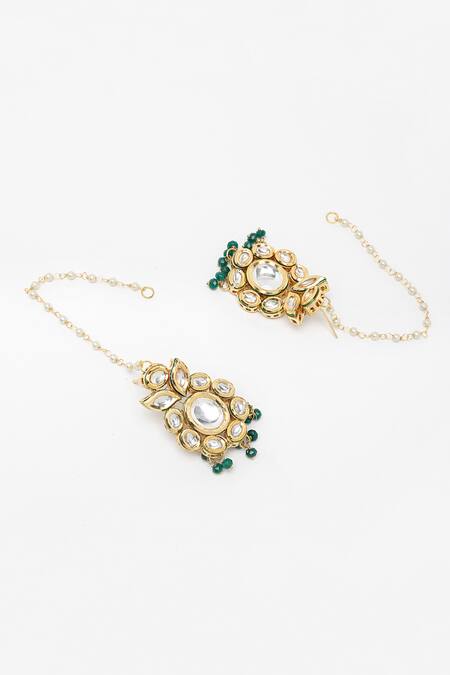 Shop Ruby Raang Green Diamonds, Stones Kundan Embellished Necklace Set Online at Aza Fashions Shop_Ruby Raang_Green Diamonds, Stones Kundan Embellished Necklace Set _Online_at_Aza_Fashions