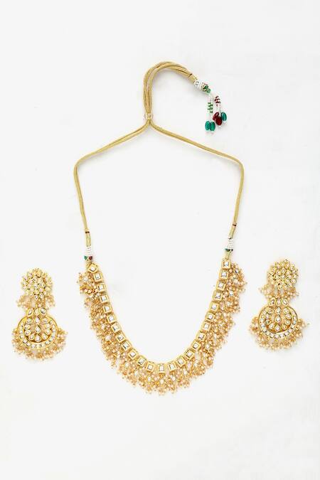 Buy Ruby Raang Gold Plated Pearls, Diamonds Kundan Stone And Embellished Necklace Set Online at Aza Fashions Buy_Ruby Raang_Gold Plated Pearls, Diamonds Kundan Stone And Embellished Necklace Set _Online_at_Aza_Fashions