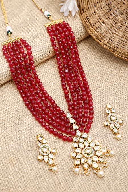 Ruby Raang Kundan Embellished Multi Strand Necklace Set 