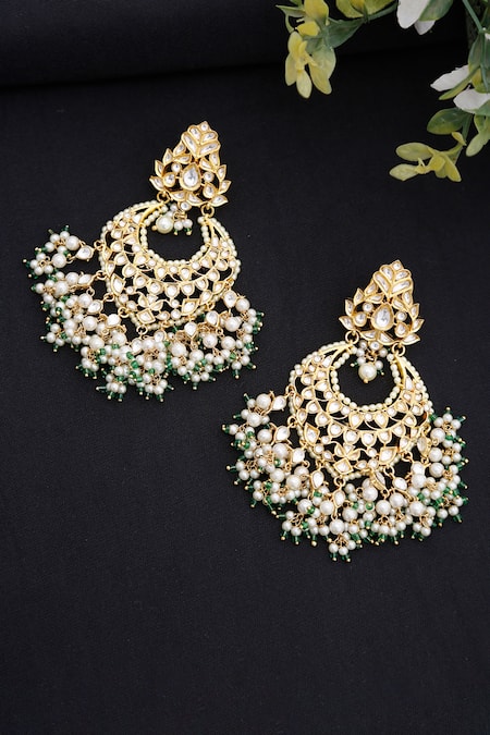 Ruby Raang Kundan Stone Embellished Chandbalis 