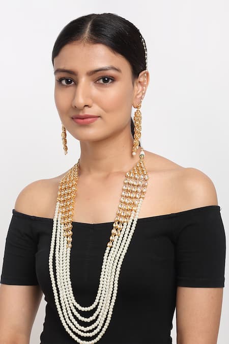 Ruby Raang Layered Kundan Embellished Necklace Set 