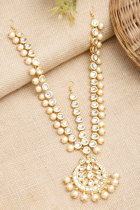 Shop_Ruby Raang_Gold Plated Kundan Embellished Mathapatti _at_Aza_Fashions