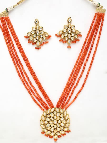 Buy Ruby Raang Orange Beads Kundan Embellished Pendant Necklace Set Online at Aza Fashions Buy_Ruby Raang_Orange Beads Kundan Embellished Pendant Necklace Set _Online_at_Aza_Fashions